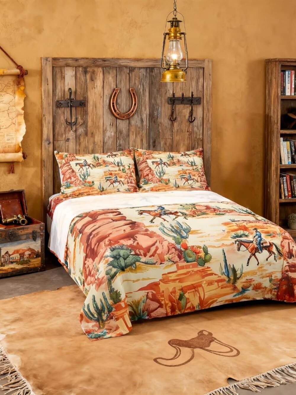 Western Cowboy Kids Sheet Full Size,Cactus Desert Southwest Country Bedding Set,